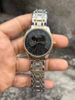 seiko black dial silver dual tone chain automatic