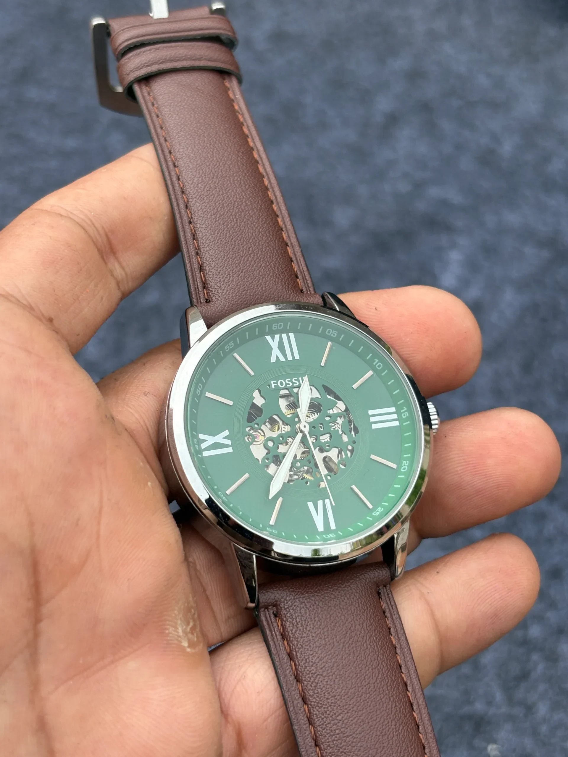 Fossil green dial brown strap changed_