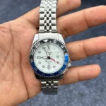 Seiko white dial silver chain GMT not working_