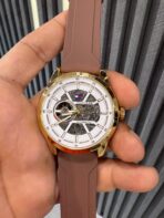 TOMMY WHITE DIAL BROWN SILICON STRAP