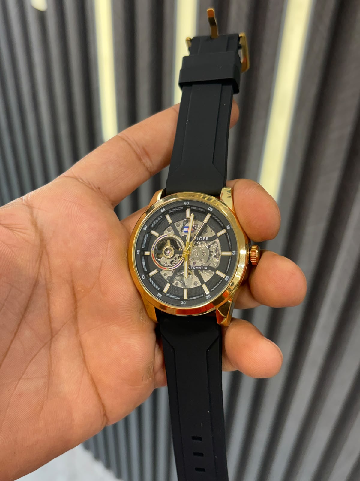 WhatsApp Image 2026-09-23 at 1.10.48 PM TOMMY BLACK GOLDEN DIAL BLACK SILICON STRAP - Image 1