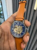 fossil blue dial tan leather strap automatic - Image 2