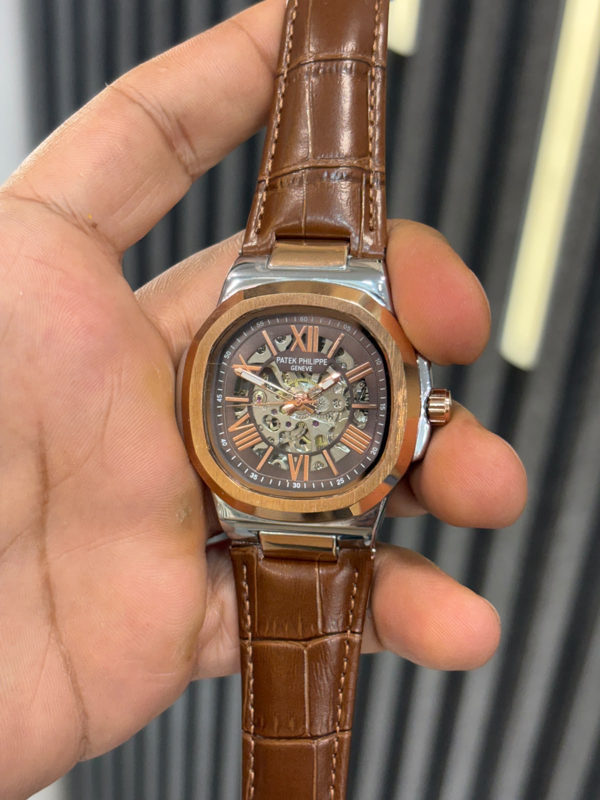 c3cae1d5-1dd2-4cd3-9b47-a3222fcde81c Patek Brown Dial Brown Leather Strap - Image 1