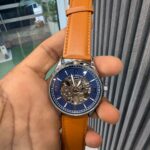 fossil blue dial tan leather strap automatic