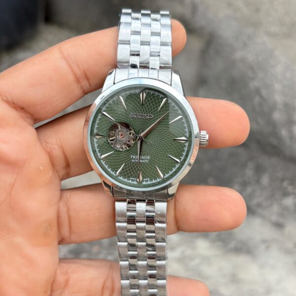 seiko green dial silver chain automatic