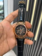 patek rose gold dial black leather strap - Image 2